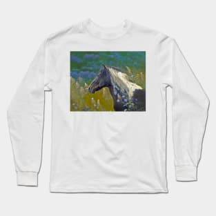 Mustang Horse in Wild Flowers Digital Art Long Sleeve T-Shirt